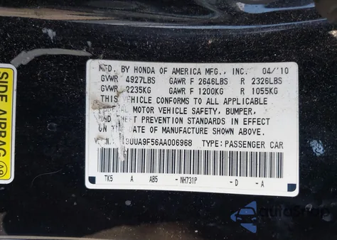 2010 Acura Tl 3.7 from USA, damaged, VIN 19UUA9F56AA006968